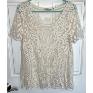 Capri Women's Sheer Embroidered Lace Blouse Top Size M Boho Peasant Festival